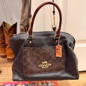 Coach Signature Leather Satchel • Snake Embossed Handles • Crossbody